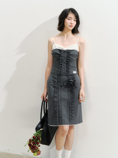 Miu-Style Lace Trimmed Tank Top &amp; Skirt Set - CHINASQUAD