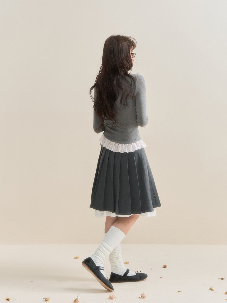 Gray Pleated Lace Skirt