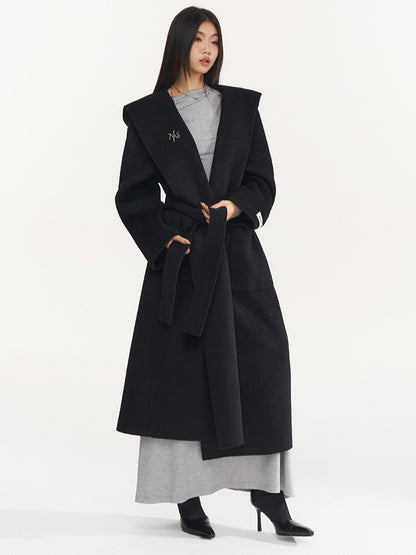 Wool Belted Hooded Coat