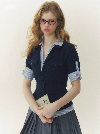 Contrast Plaid Layered Polo Shirt
