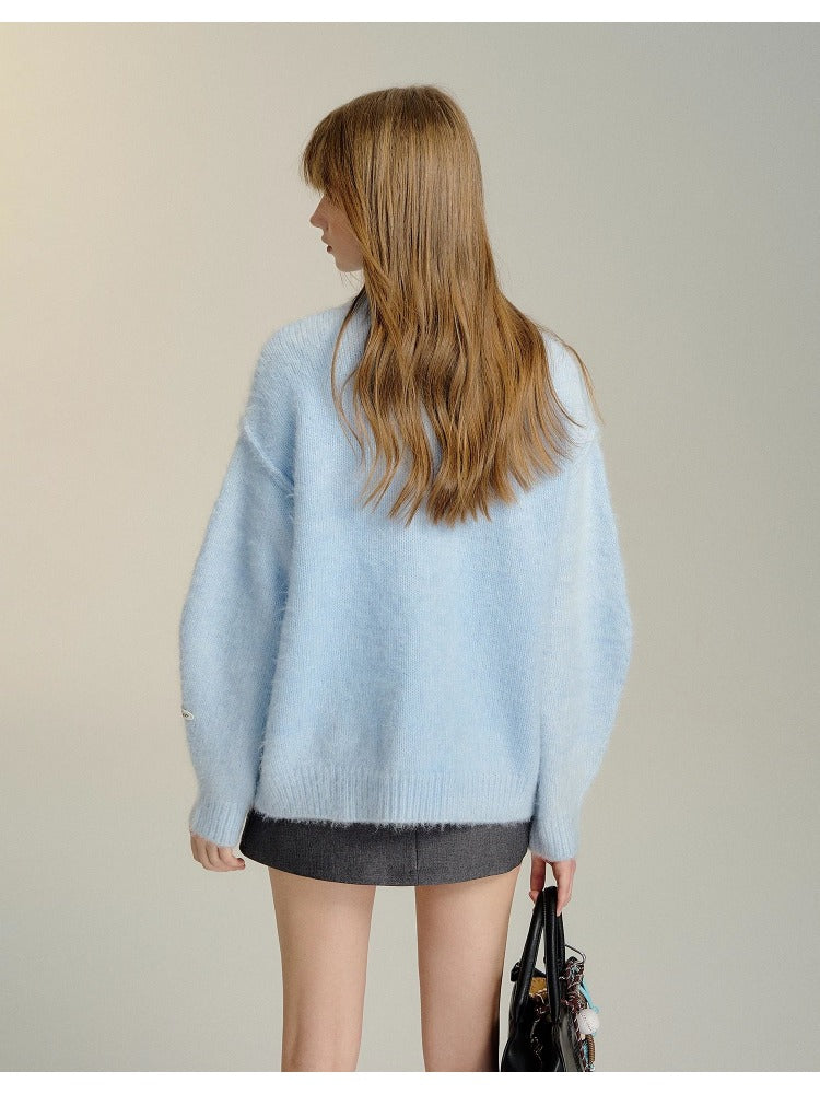 Blue &amp; Gray Lace-Up Oversized Cardigan