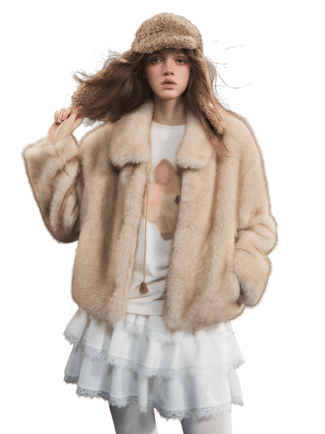 Tie-Waist Fuzzy Lapel Jacket