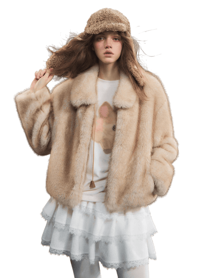 Tie-Waist Fuzzy Lapel Jacket