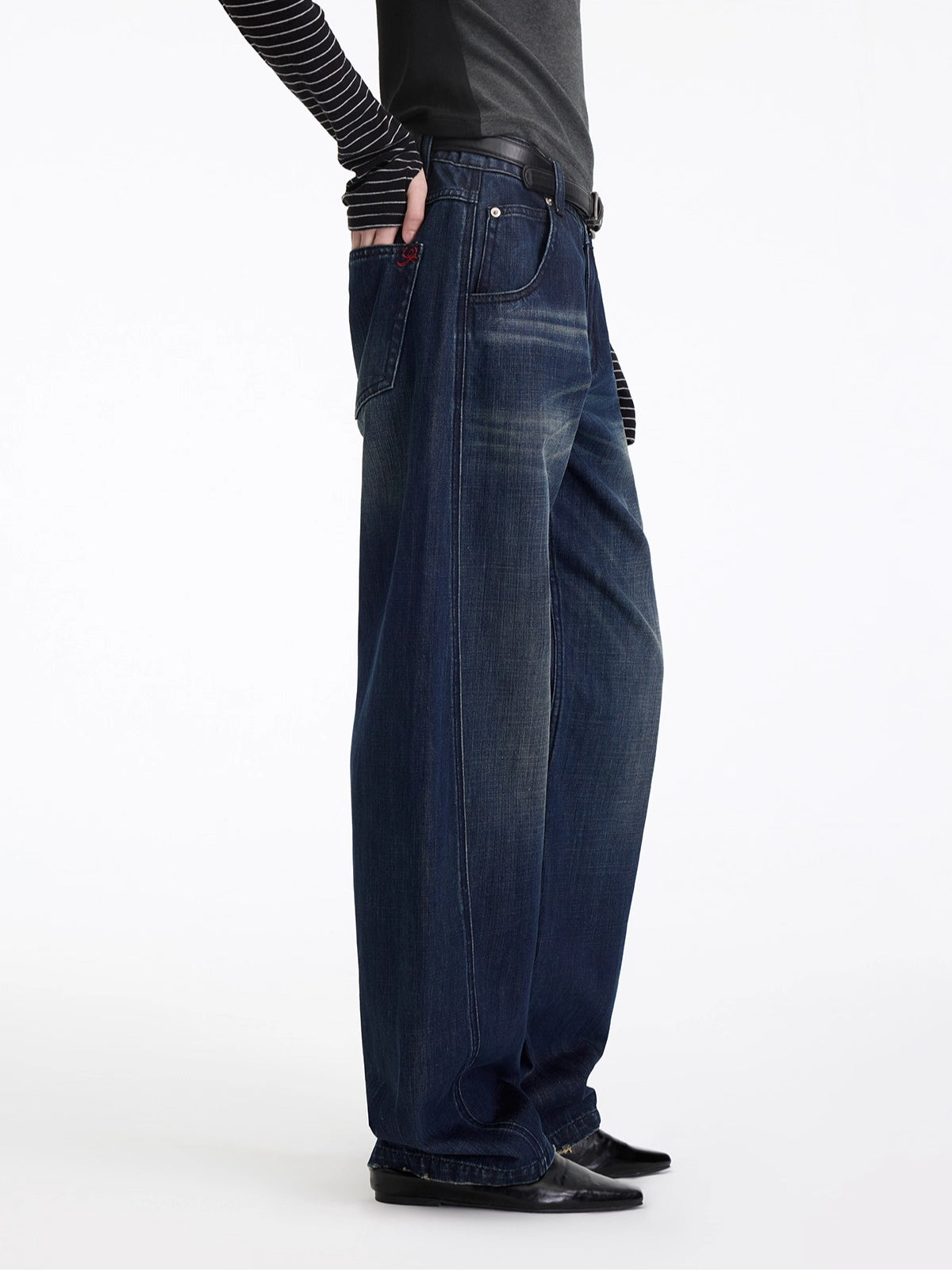 Washed Panel-Detail Curved Denim Pants