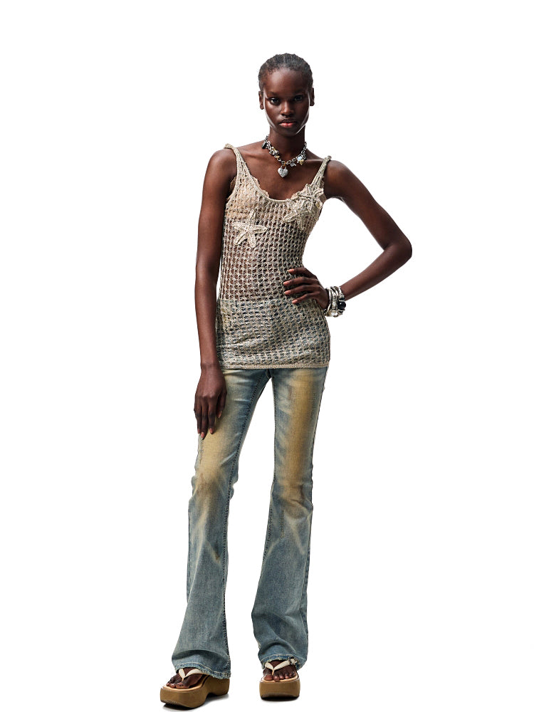 Washed Skinny Low-Rise Denim Flared Pants