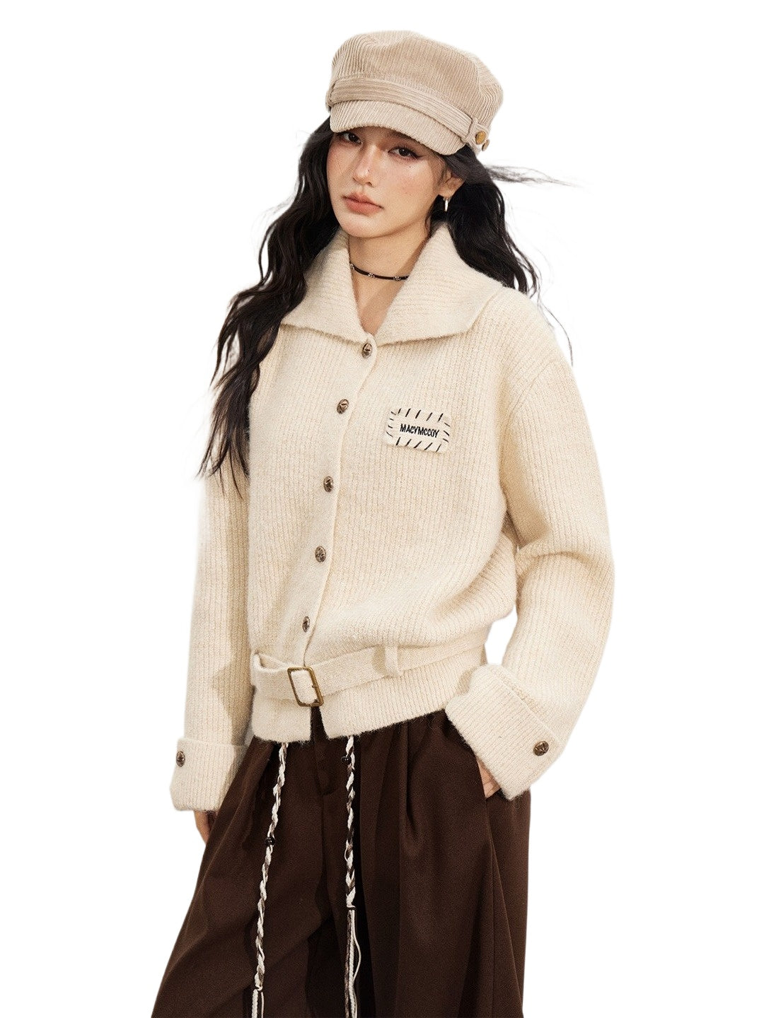 Belted Wool-Blend Knit Cardigan