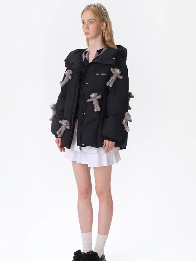 Allover Teddy Hooded Down Jacket
