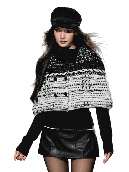 Tweed-Inspired Knit Cape &amp; Crewneck Set