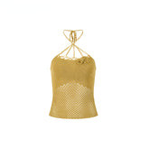 Rose Knitted Hollow Out Spaghetti Strap Tank Top - CHINASQUAD