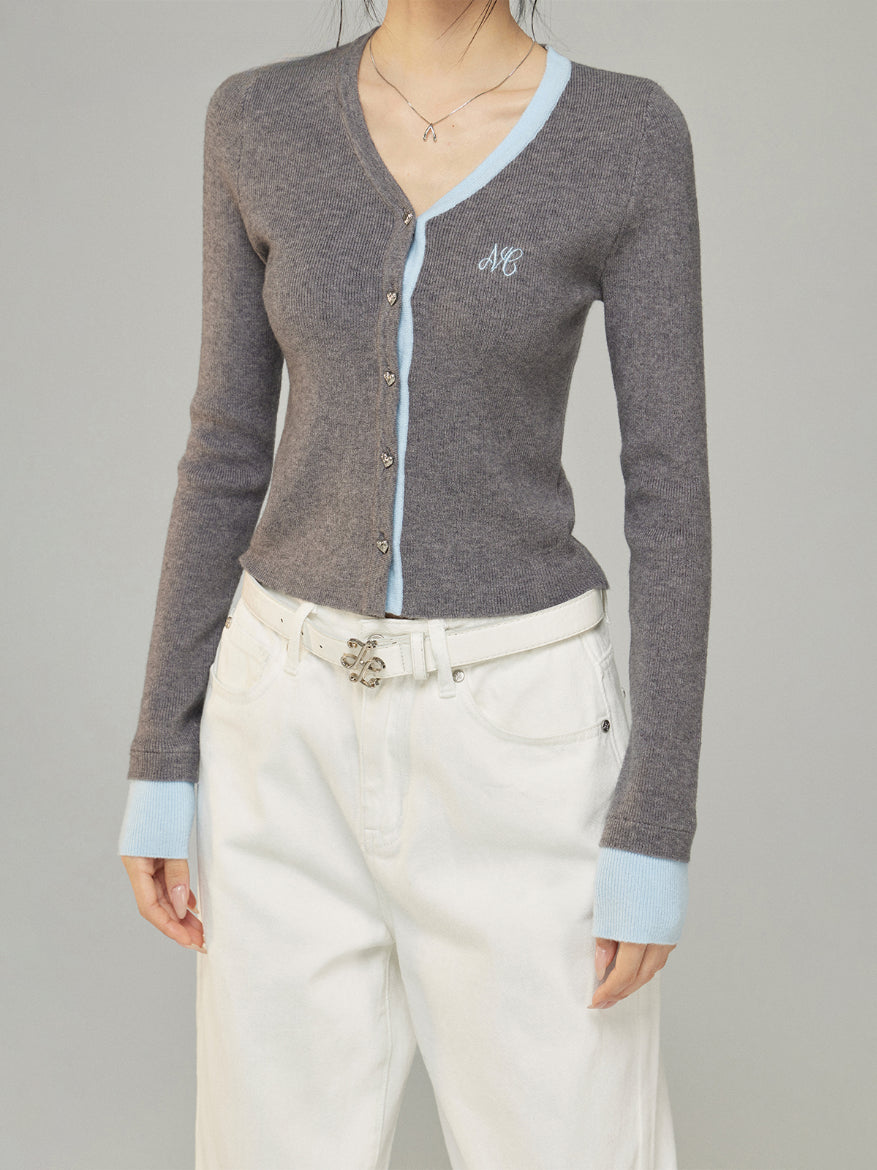 Contrast V-Neck Knit Cardigan