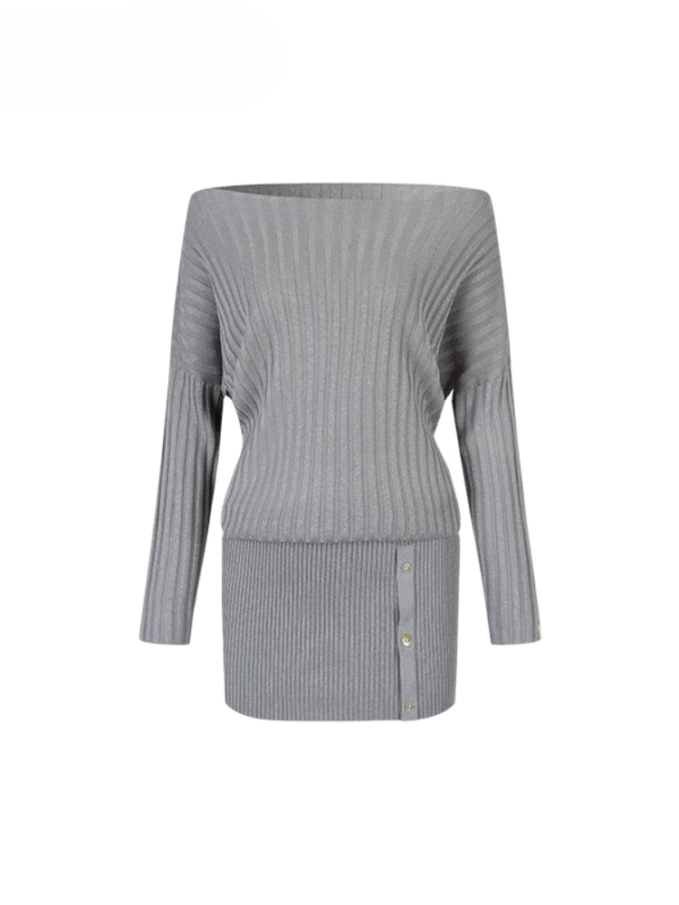 Thin One-shoulder Oblique-shoulder Button Dress - CHINASQUAD