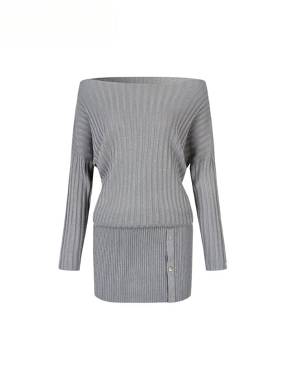 Thin One-shoulder Oblique-shoulder Button Dress - CHINASQUAD