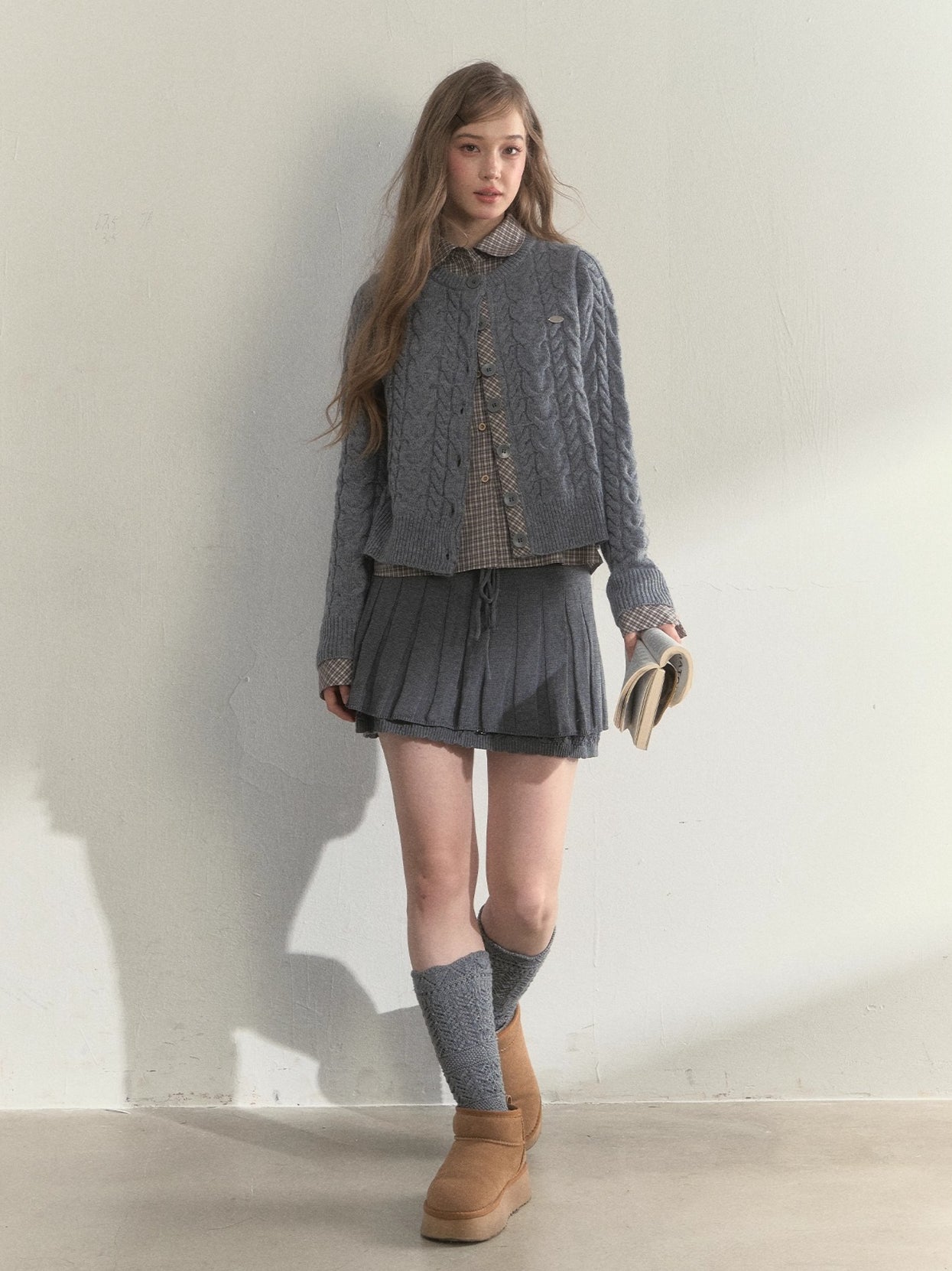 Wool-Blend Layered Doll Collar Knit Cardigan