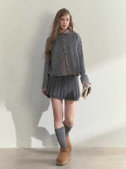 Wool-Blend Layered Doll Collar Knit Cardigan