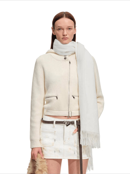 Garde Wool Ribbed Hooded Knit Cardigan