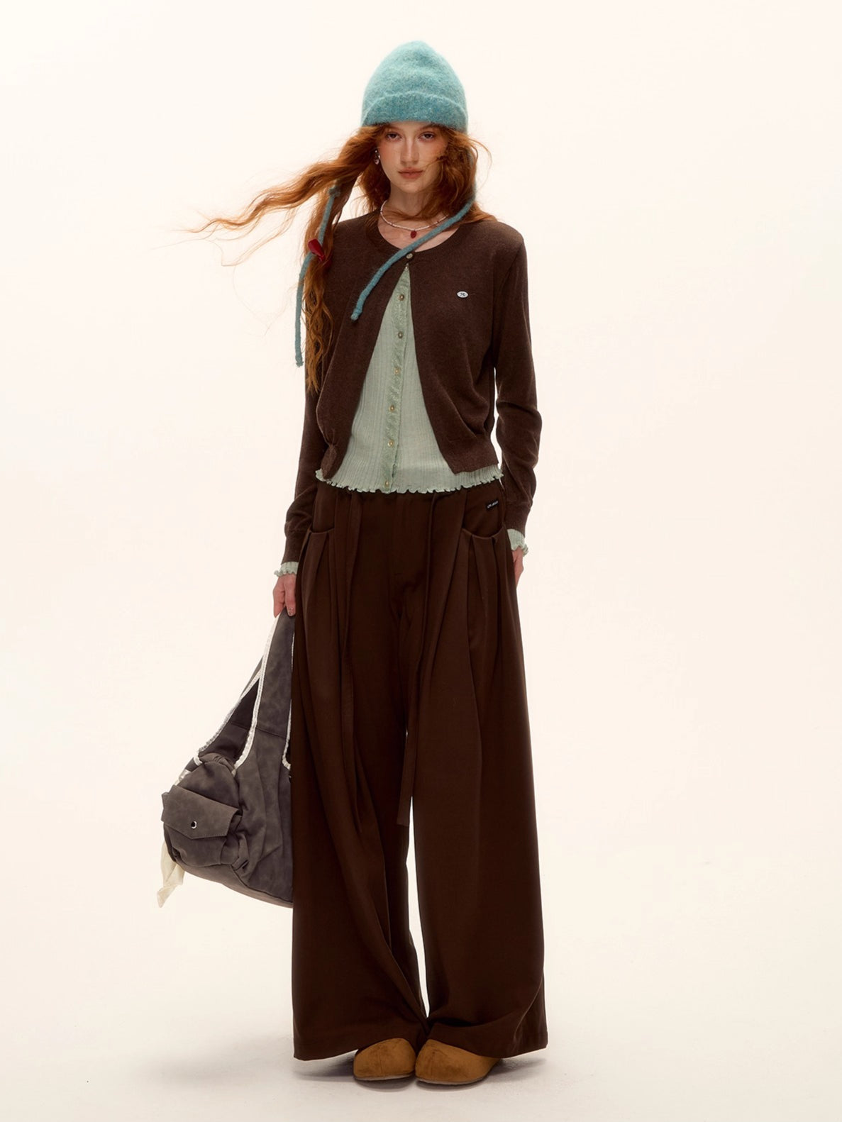 Contrast Panel Ruffled Knit Cardigan