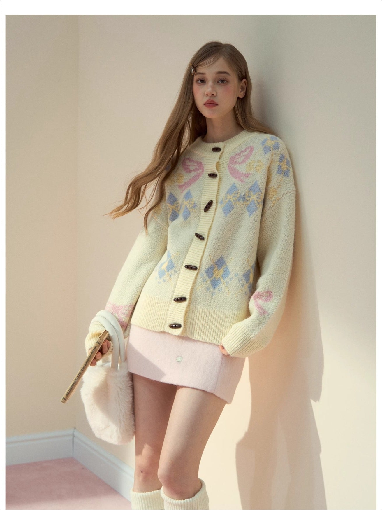 Bow-Knot Fair Isle Toggle Knit Cardigan