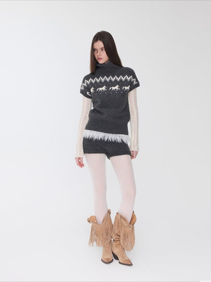 Fair Isle Pony Jacquard Turtleneck Knit Sweater