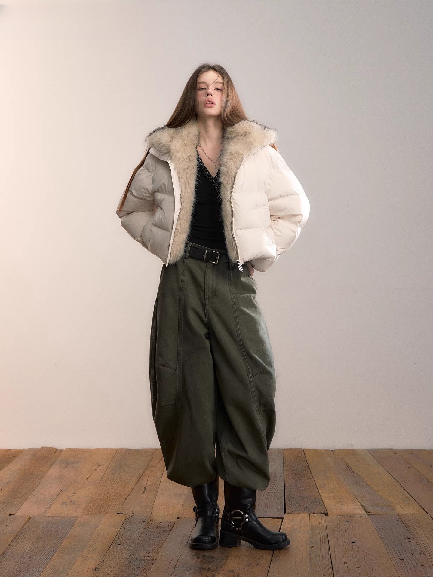 Army Green Relaxed Wide-Leg Pants