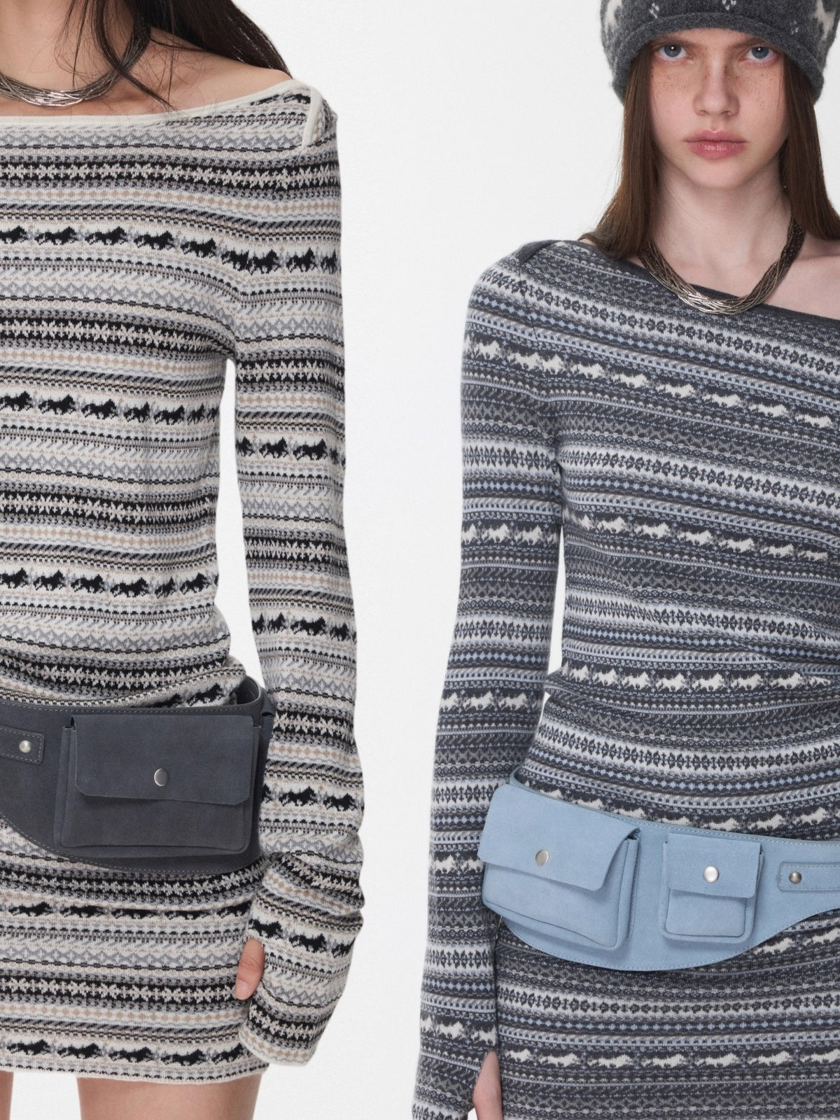 Fair Isle Off-Shoulder Jacquard Knit Dress