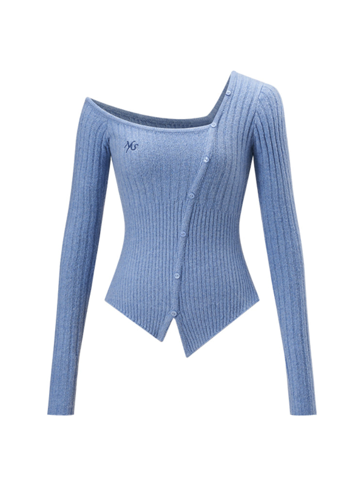 Iris Blue Knitted Off-Shoulder Sweater