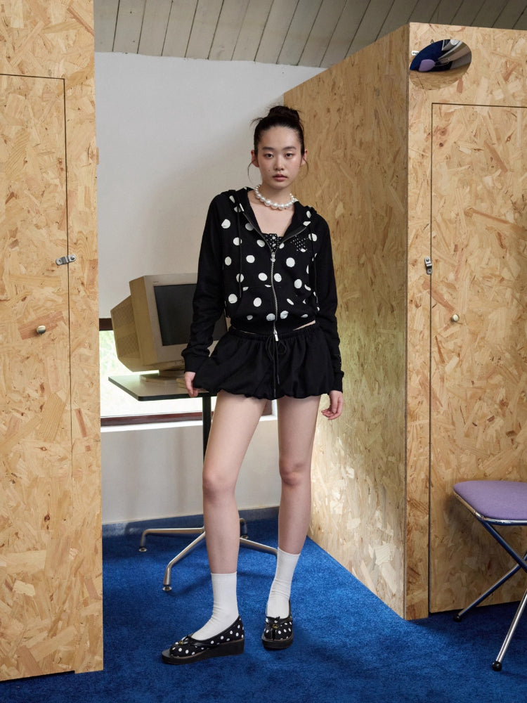 Polka Dot Spliced Zip-up Hoodie