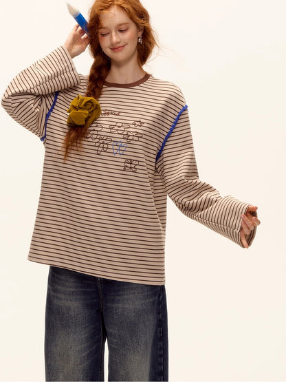 Striped Contrast Embroidered Shell T-Shirt