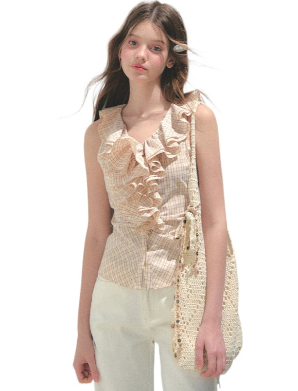 Sleeveless Checkered Top Vest - CHINASQUAD