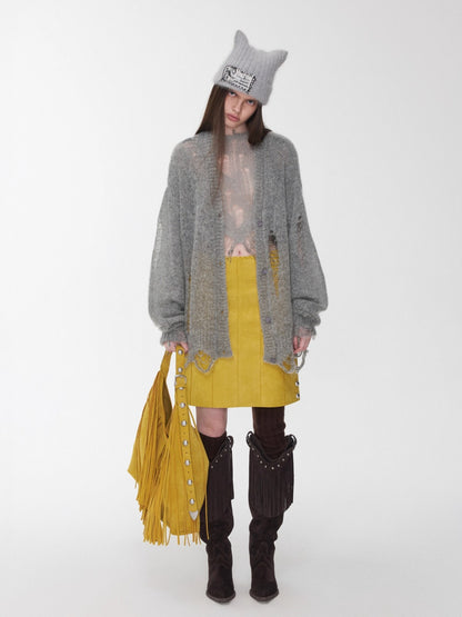 Mohair Star Cutout Slouchy Knit Cardigan