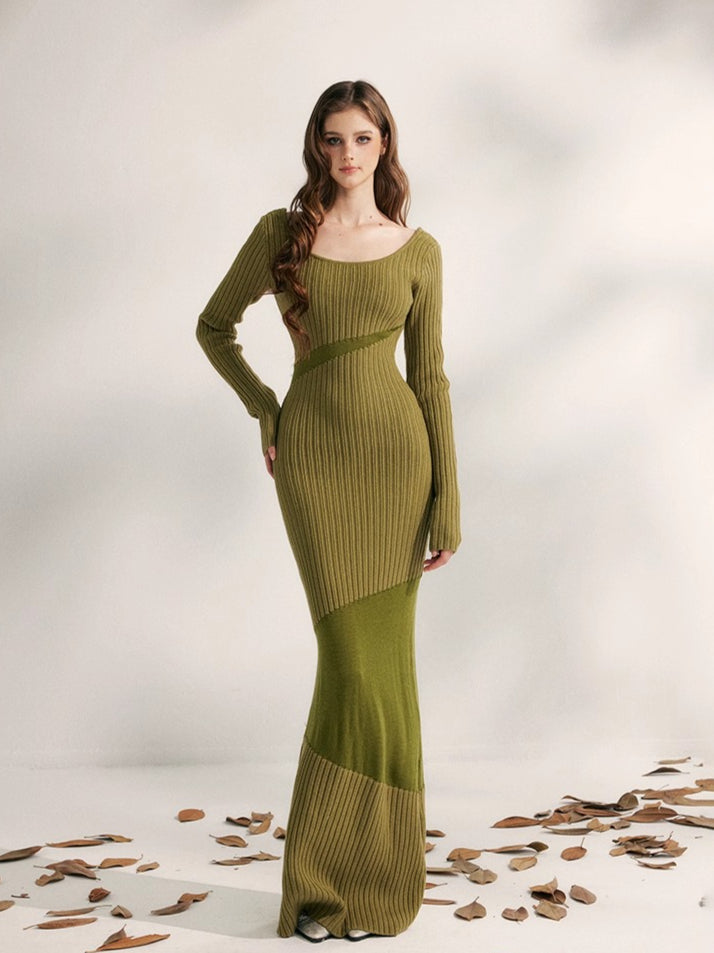 Autumn Weave Knit Panel Waist Dress