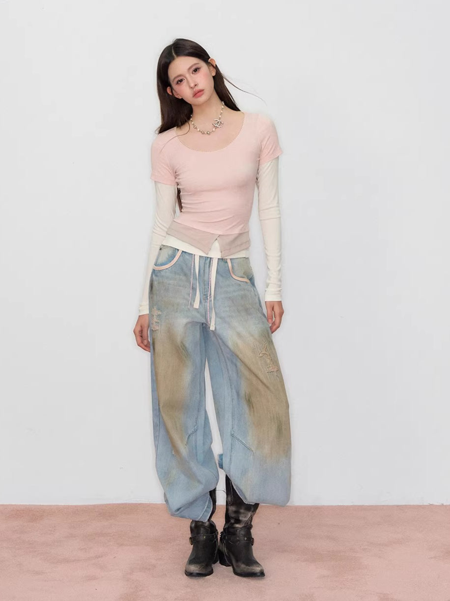 Faux Layered Long-Sleeve T-Shirt