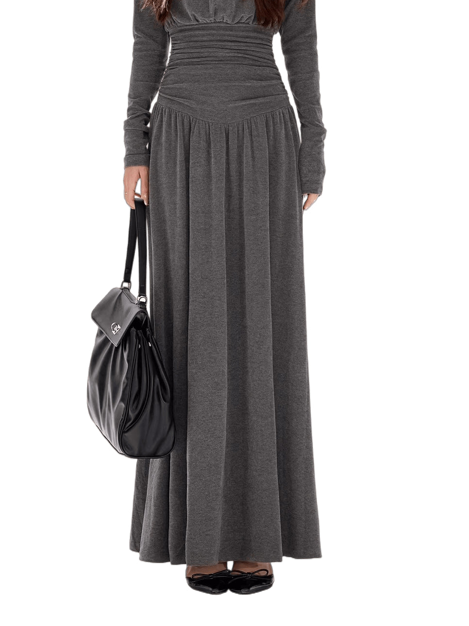 Pleated Waist-Defining A-Line Maxi Dress