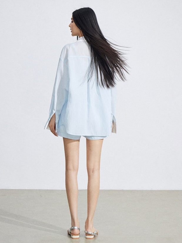 Layered Shirt and Shorts Two-Piece Set