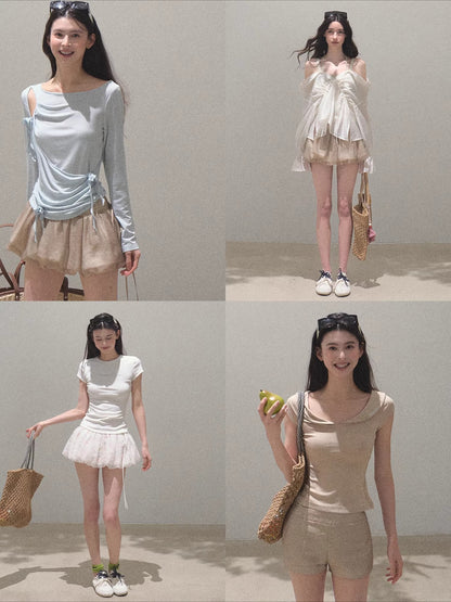 Detachable Floral Cutout Double-Layer Skirt