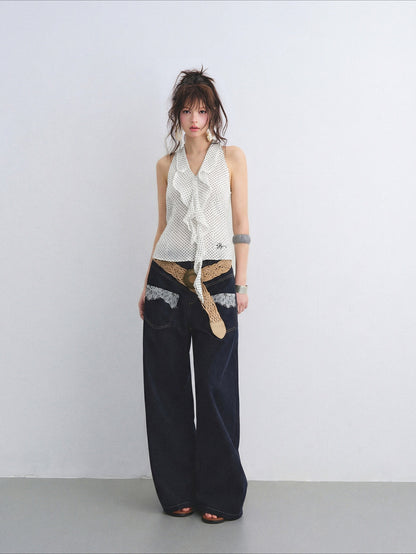 Polka Dot Lace Ruffle V-Neck Camisole