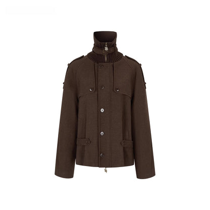 Wool-Blend Panelled High-Neck Puffer Jacket