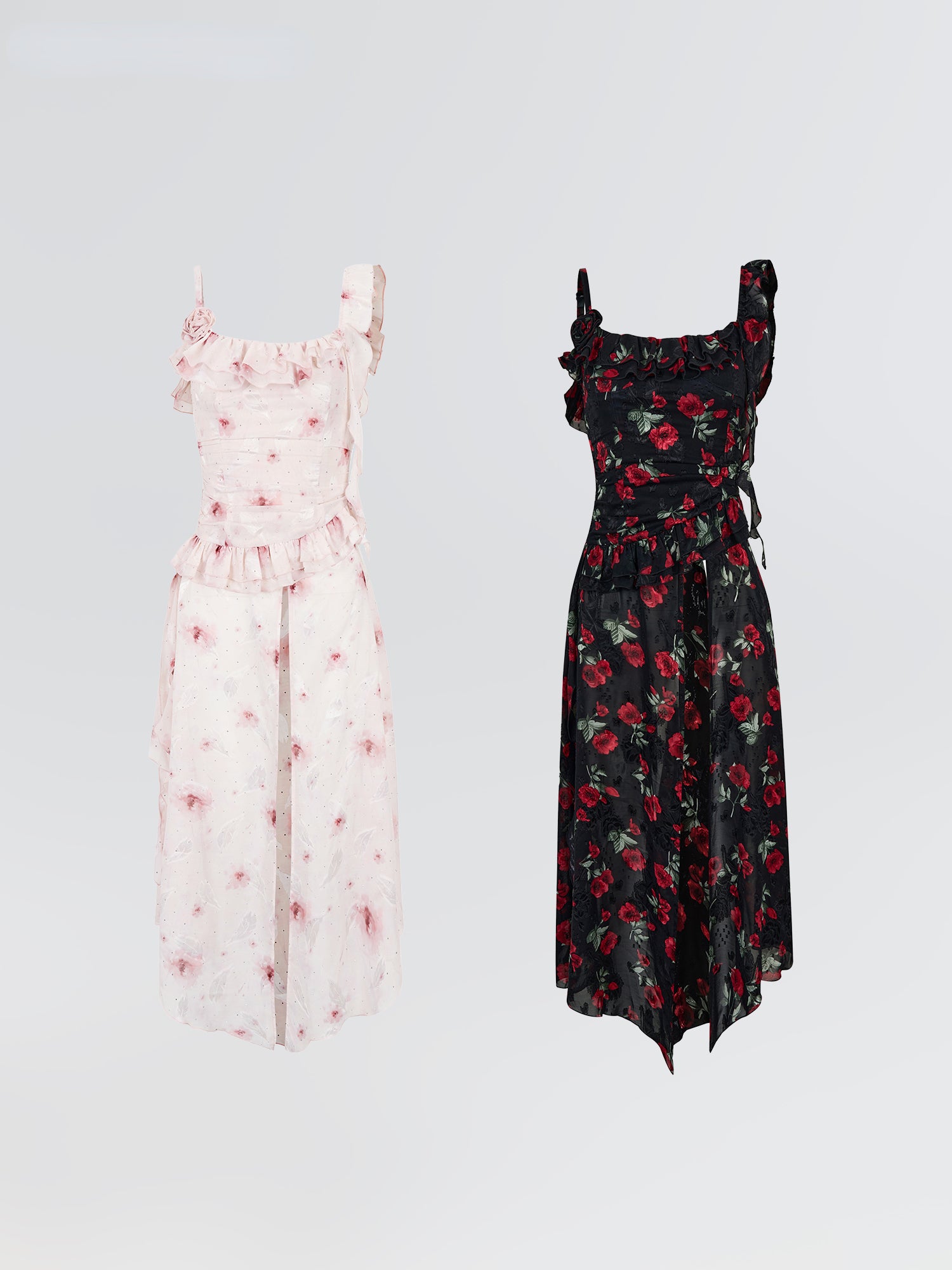 Detachable Square Neck Floral Midi Dress - CHINASQUAD