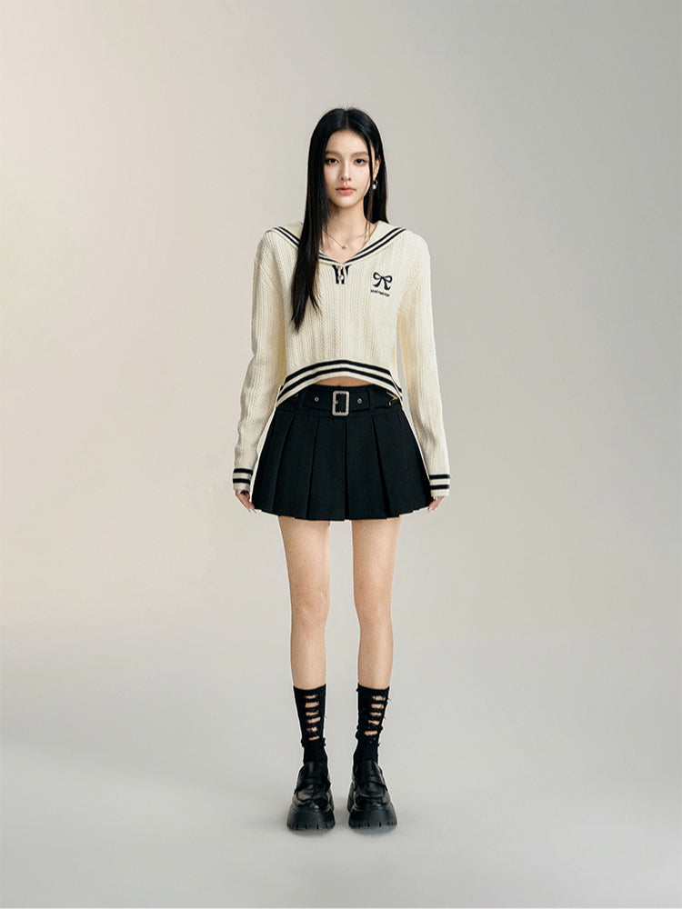 Off-White Navy Collar Cropped Sweater