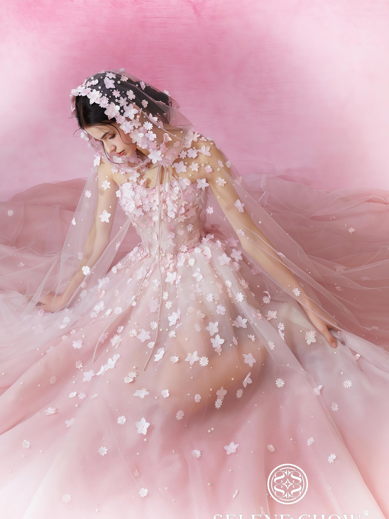 Blossom Veil Embellished Tulle Ball Gown