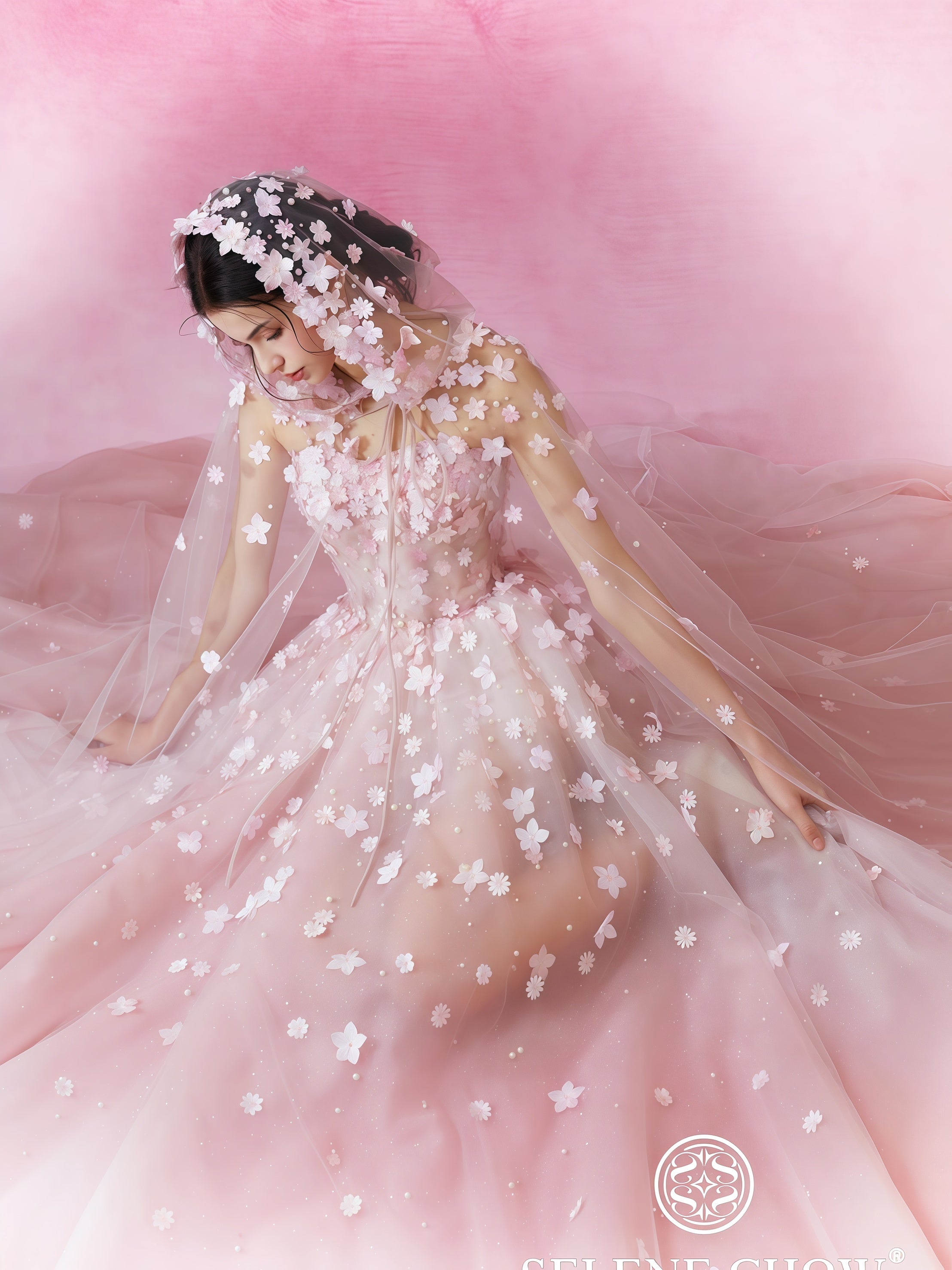 Blossom Veil Embellished Tulle Ball Gown
