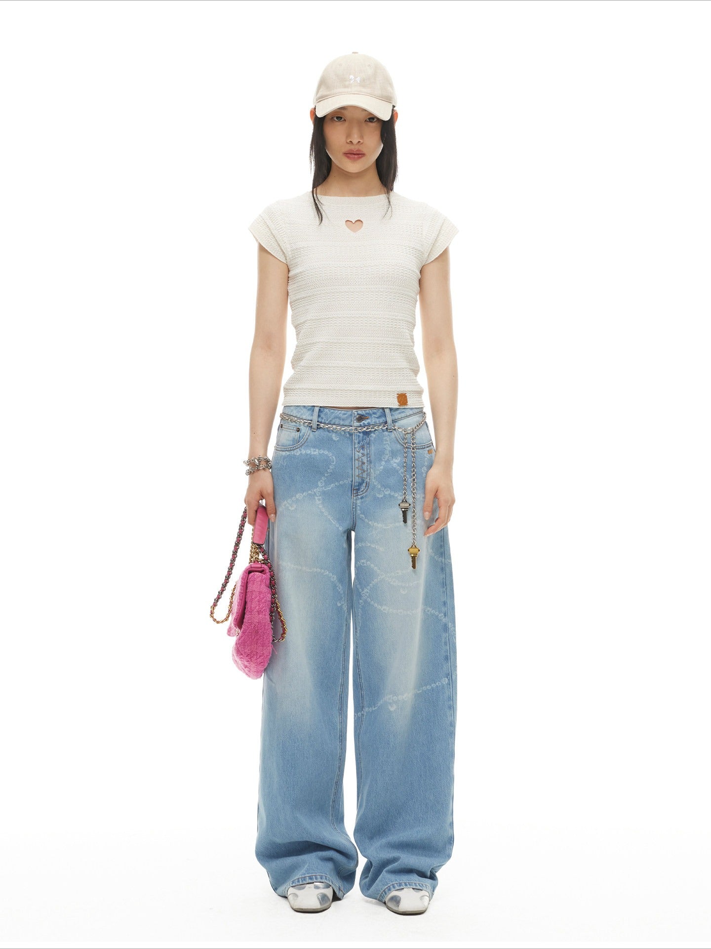 Heart Cut-Out Linen Blend Slim Tee