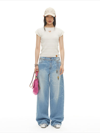 Heart Cut-Out Linen Blend Slim Tee