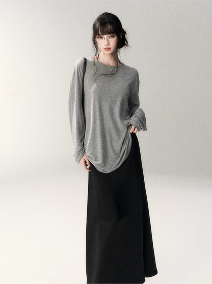 French Satin Acetate A-Line Midi Skirt