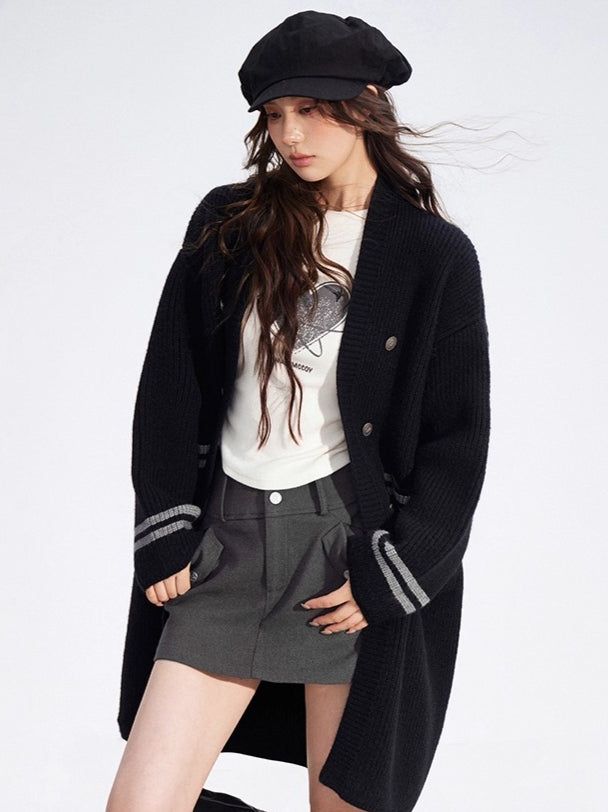 Detachable Collar Knit Hooded Long Cardigan