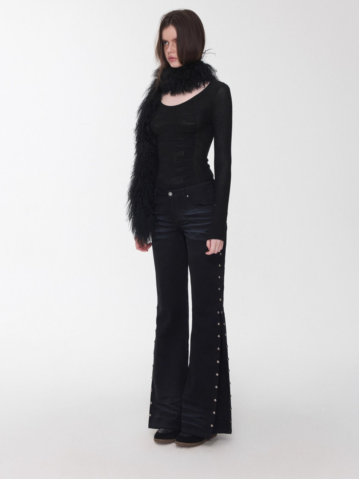 Textured Jacquard Knit Round-Neck Sweater