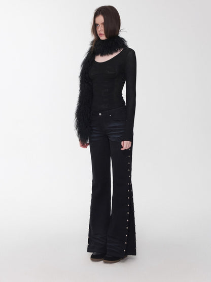 Textured Jacquard Knit Round-Neck Sweater
