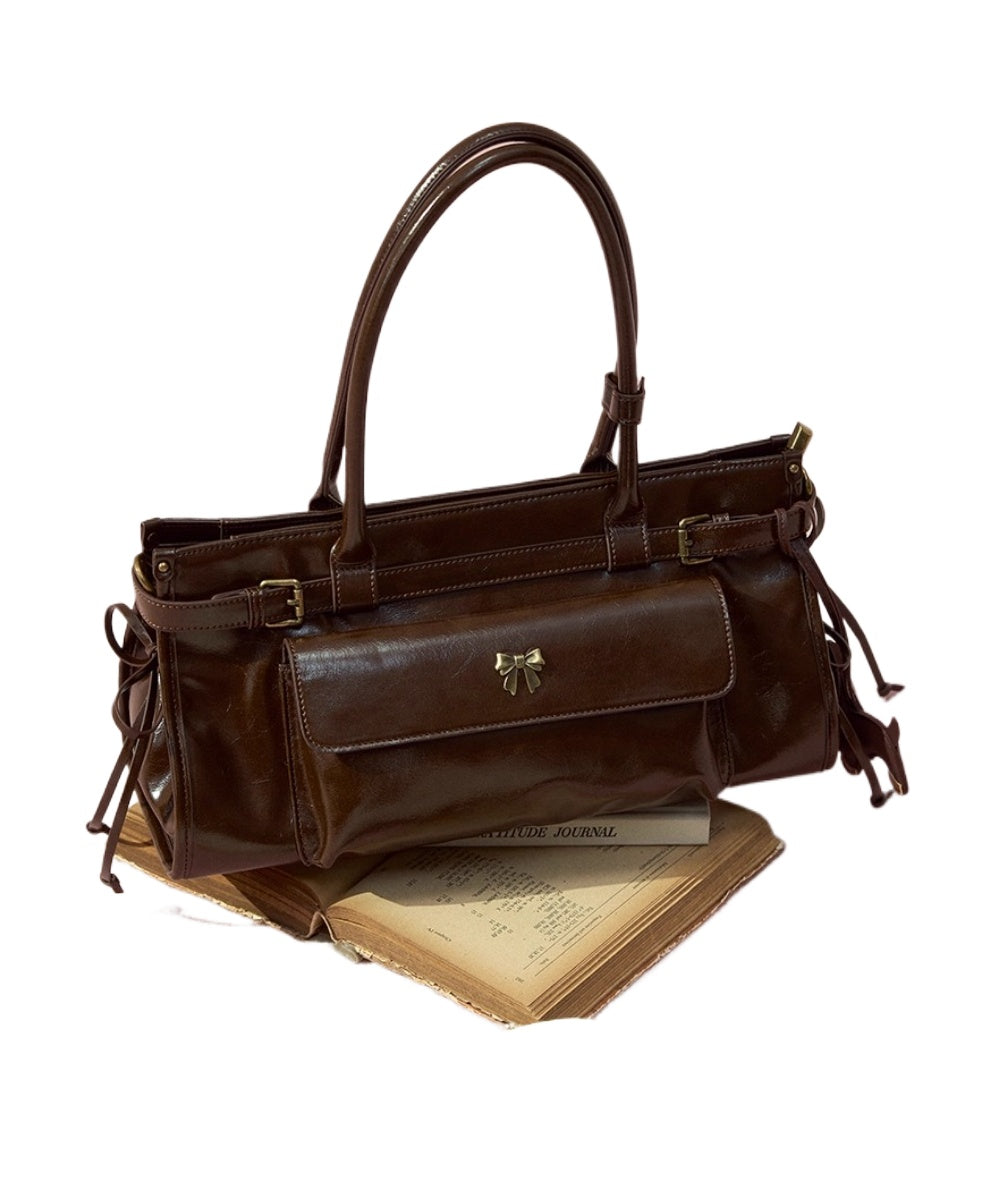 Vintage Glossy Leather Tote Bag