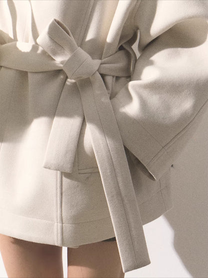 Stand-Collar Wool Short Coat