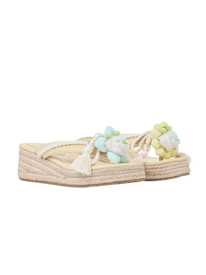 Floral Lace-Up Platform Flip slippers