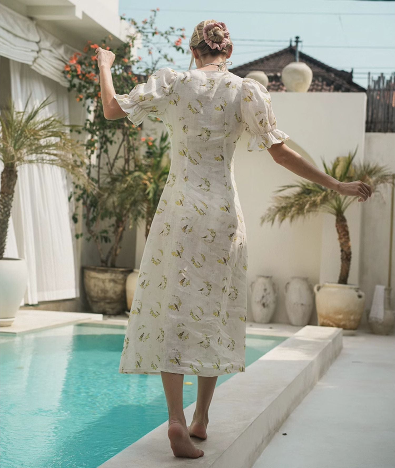 White Floral &amp; Bird Embroidered Long Skirt